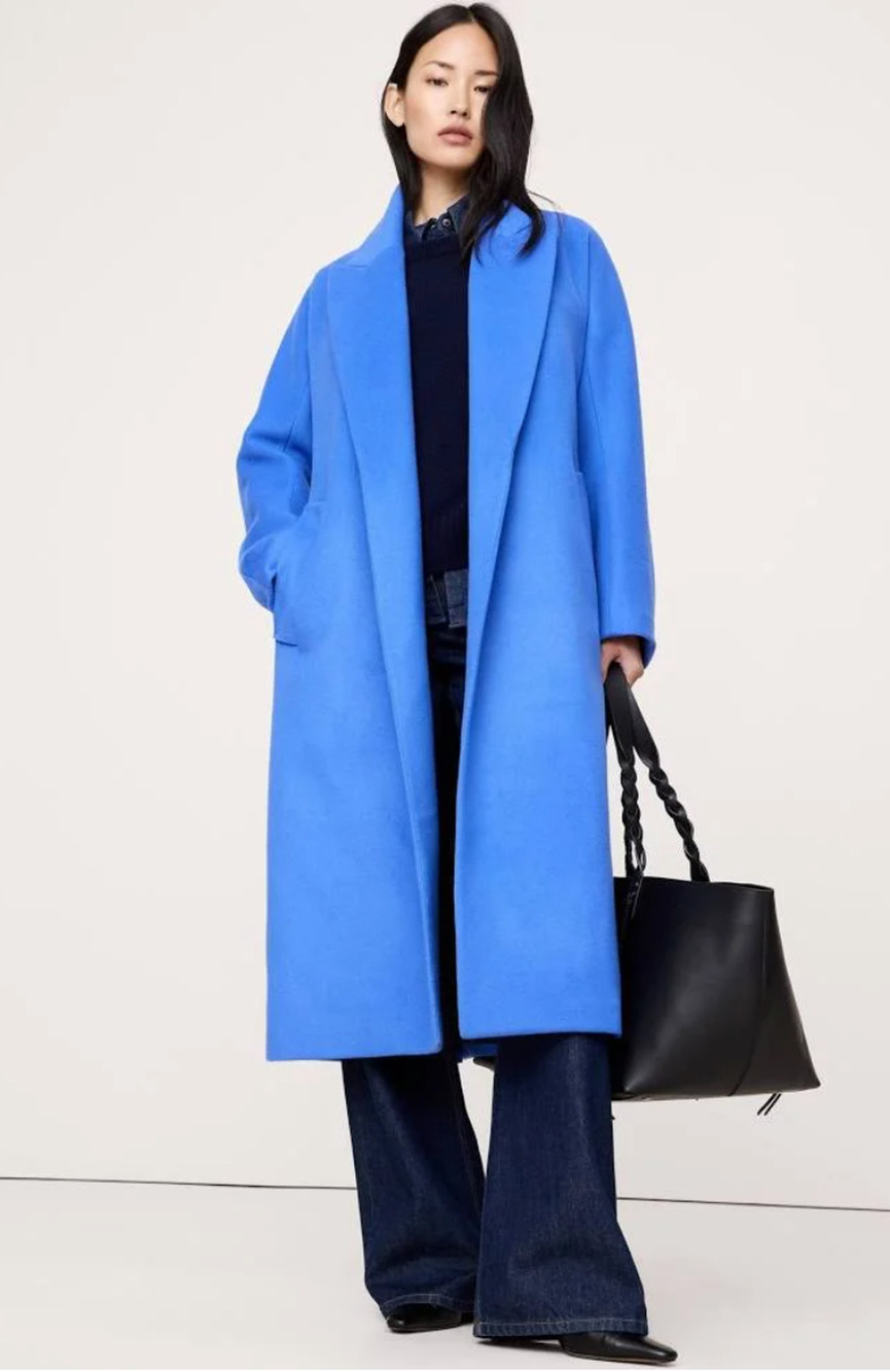 NWT BANANA REPUBLIC $550 CERULEAN BLUE ITALIAN WOOL CASHMERE WRAP COAT SZ S